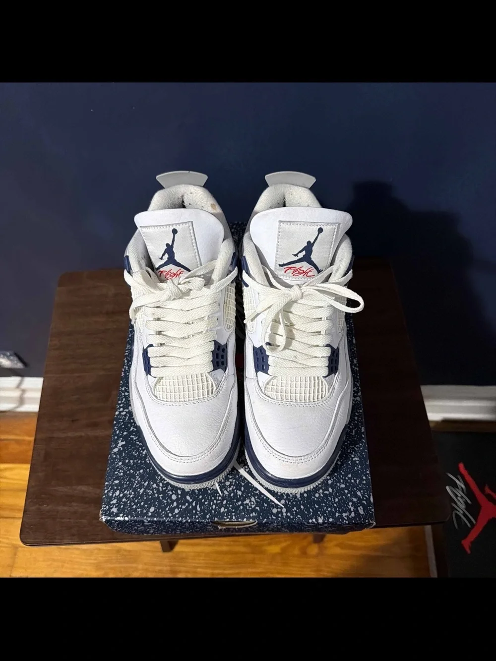 Nike Air Jordan 4 Retro Mens' Shoes - White/Navy